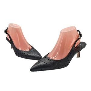 Beautiisoles Flynn Perforated Slingback Heels Women's 10 Black